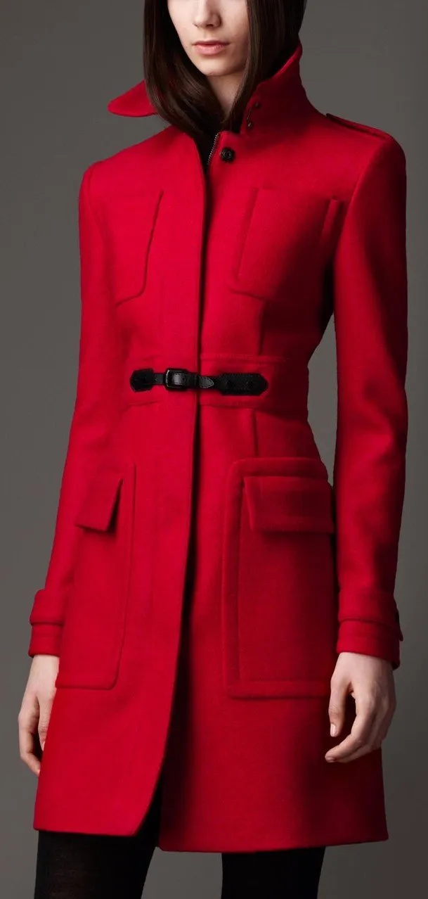 'Equestrian' Buckle Wool Coat in Red