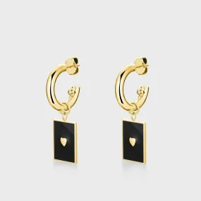 Essentielle Black Rectangular Charm Hoop Earrings, Gold Colour