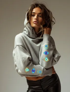 EVIL EYE SLEEVE HOODIE - GREY