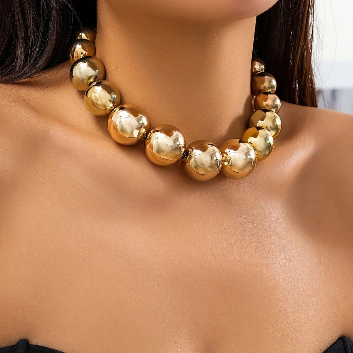 Exaggerated CCB Big Ball Beads Choker Necklace - Hip Hop Fashion Statement