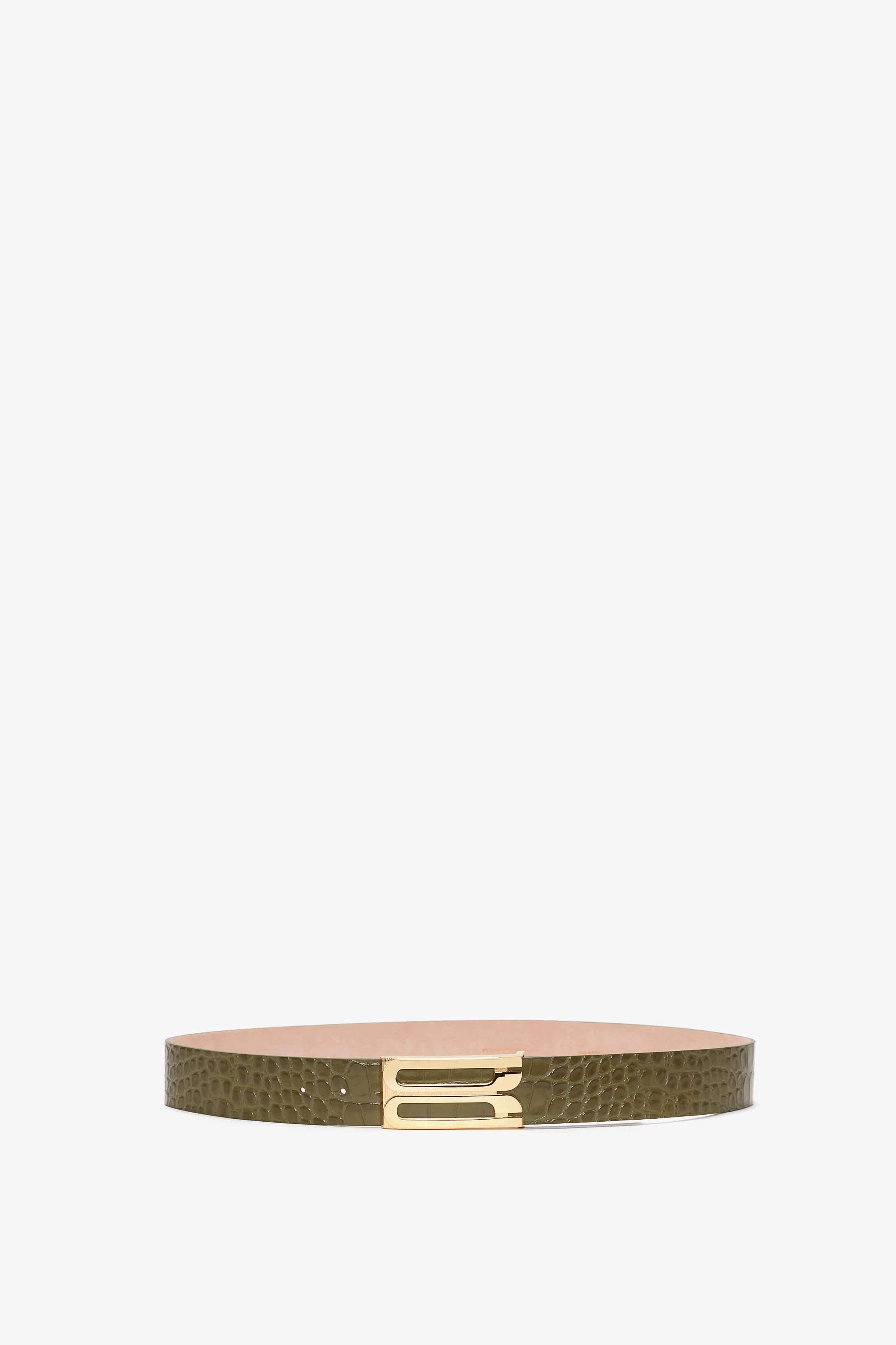 Exclusive Jumbo Frame Belt In Khaki Croc Embossed Calf Leather