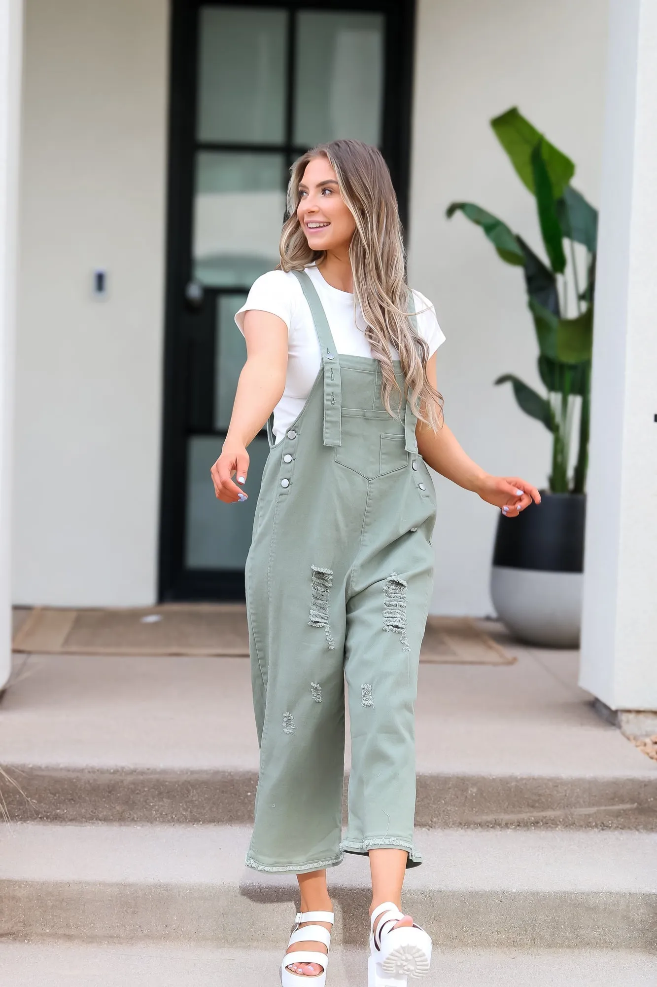 Frankie Denim Overalls in Sage