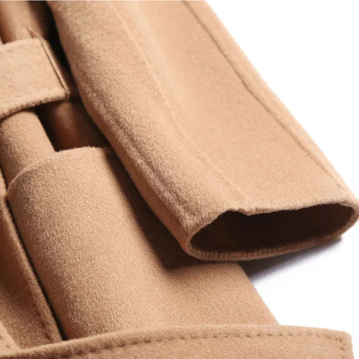 Free Shipping Camel Cashmere long Wool Trench Coat Womens