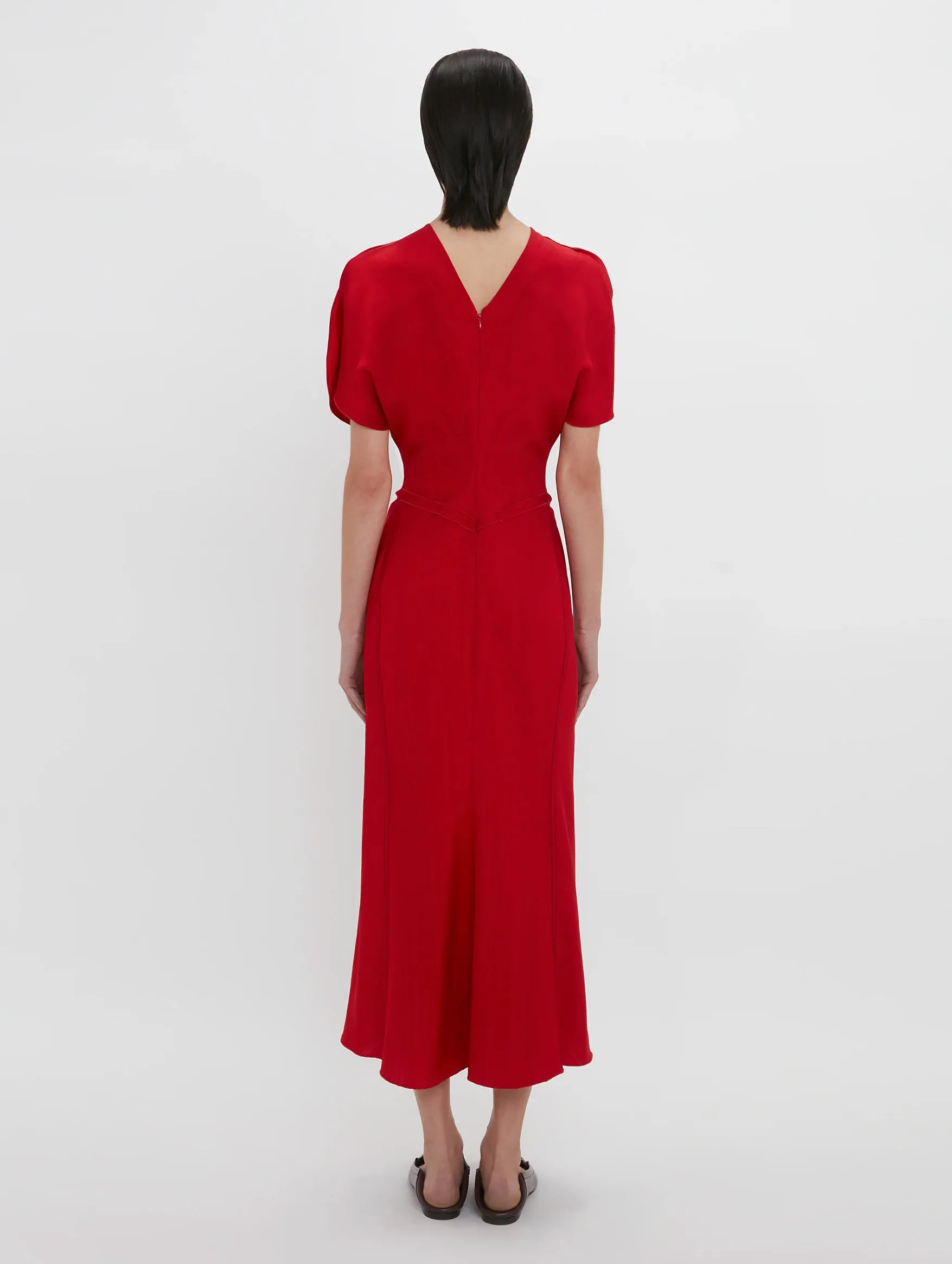 Gathered Waist Midi Dress in Carmine