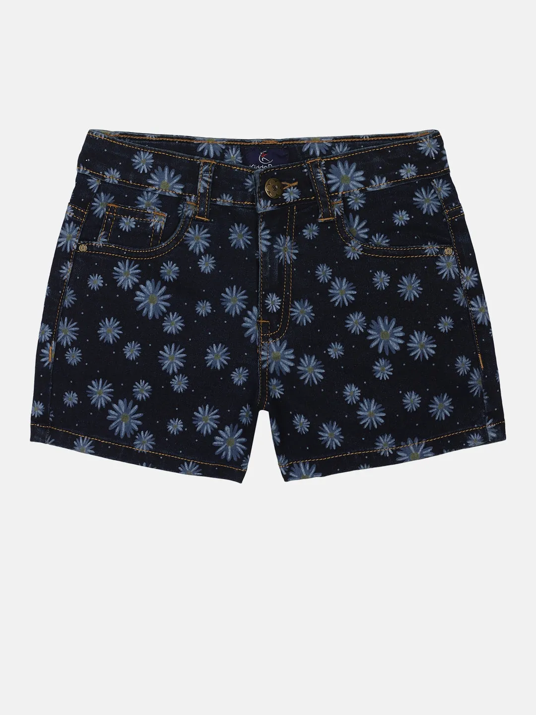 Girls Flower Printed Denim Shorts