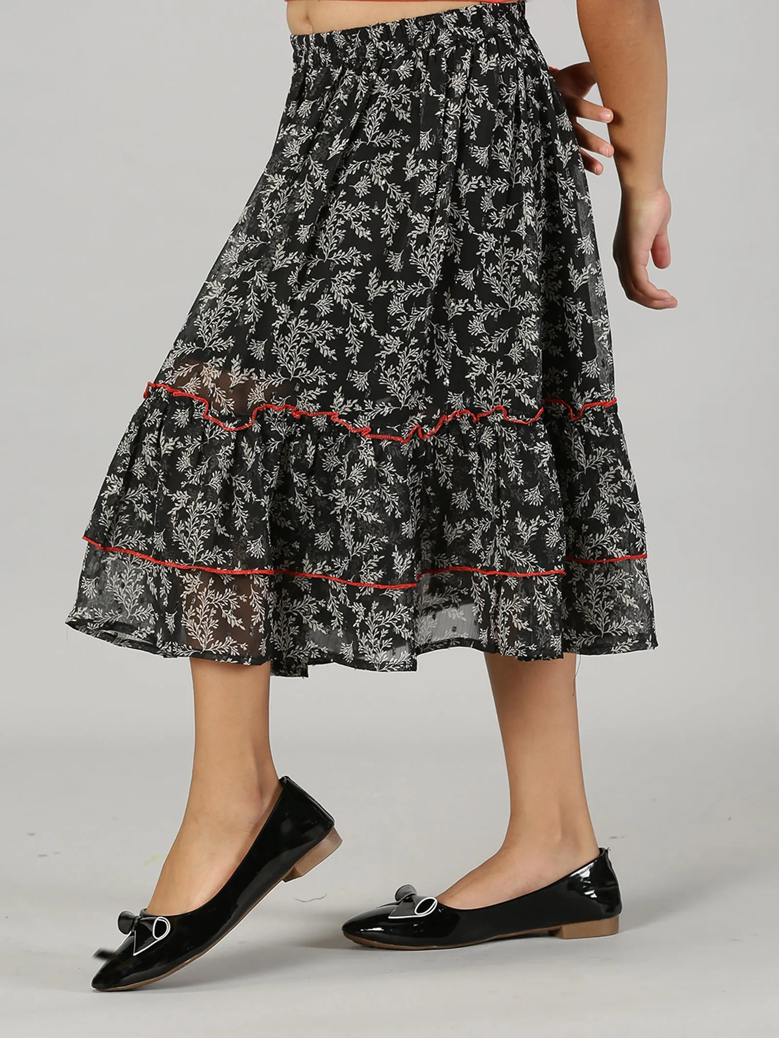 Girls Frill Layered Flared Skirt