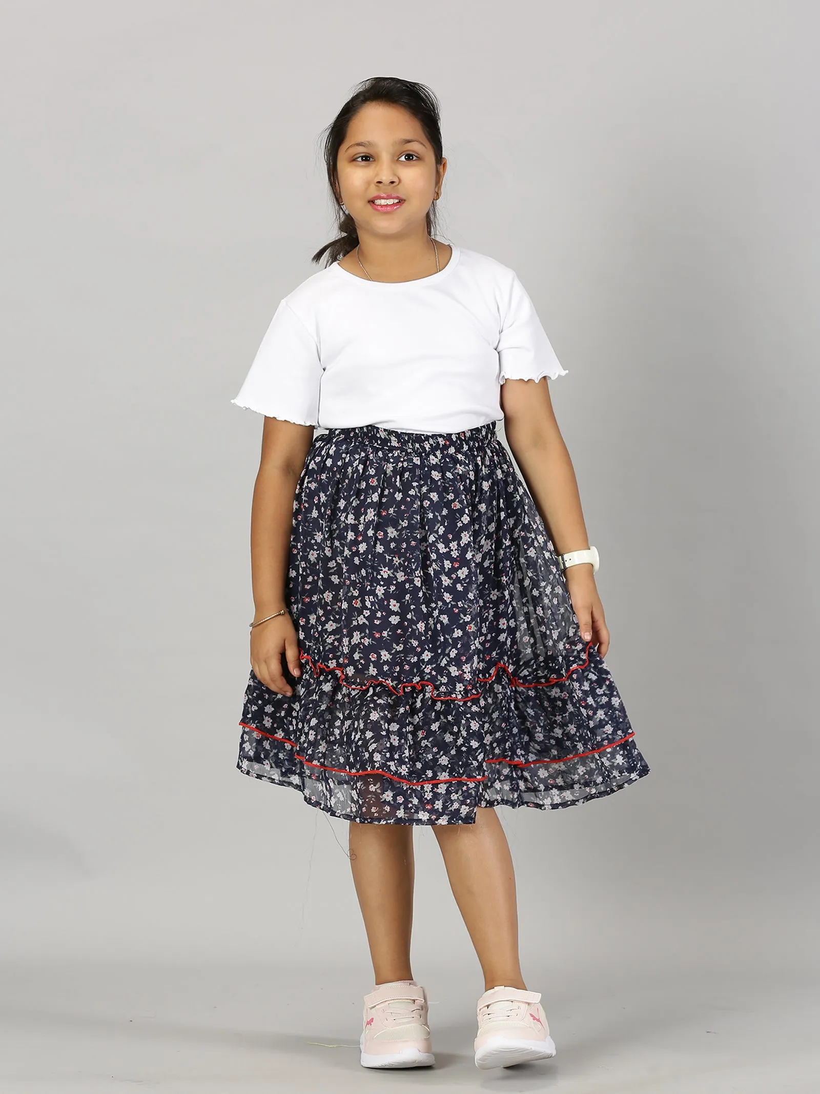 Girls Frill Layered Flared Skirt