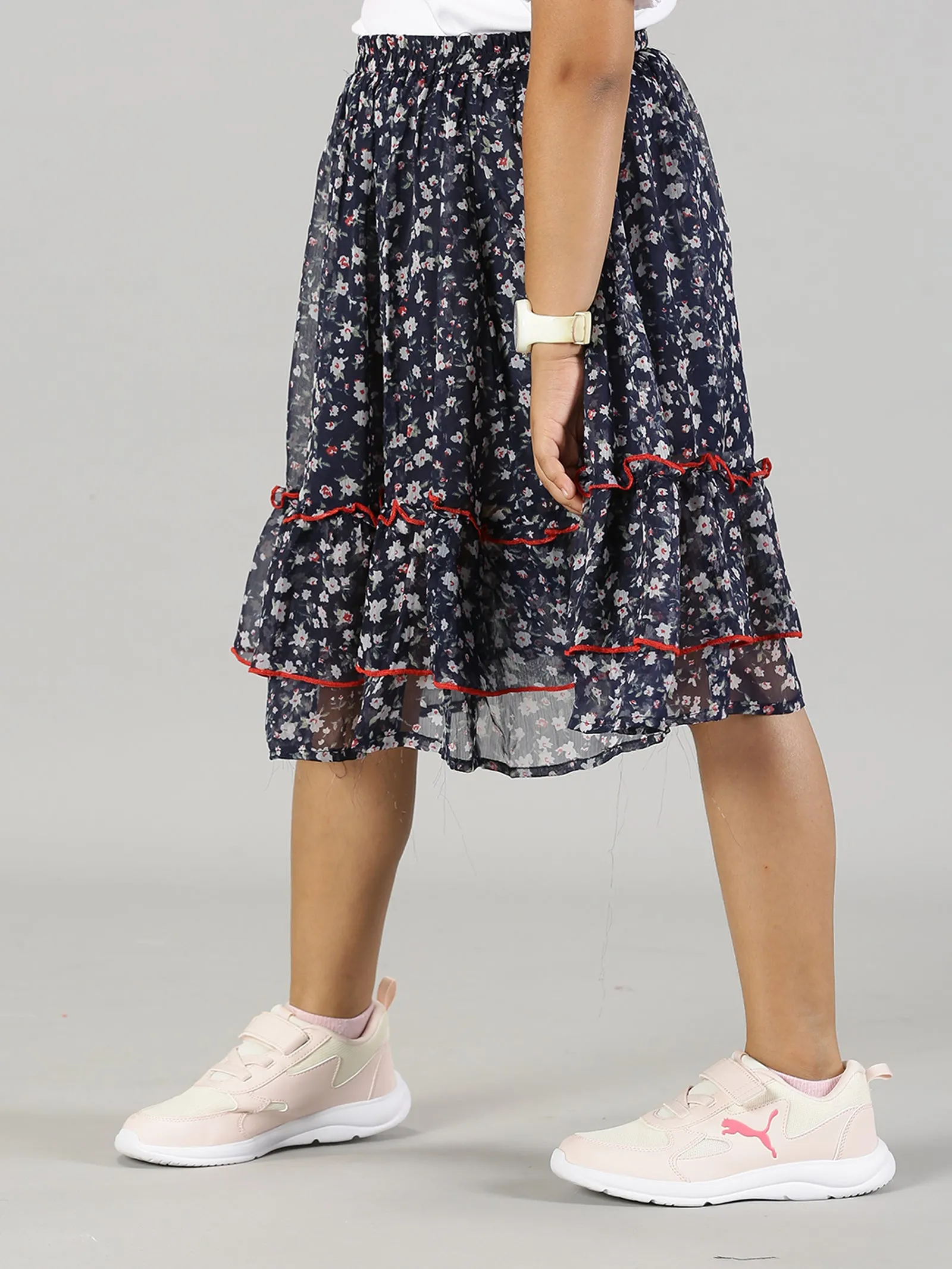 Girls Frill Layered Flared Skirt