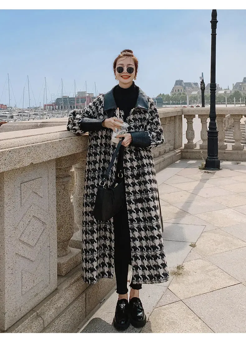 Houndstooth Wool Blend Coat