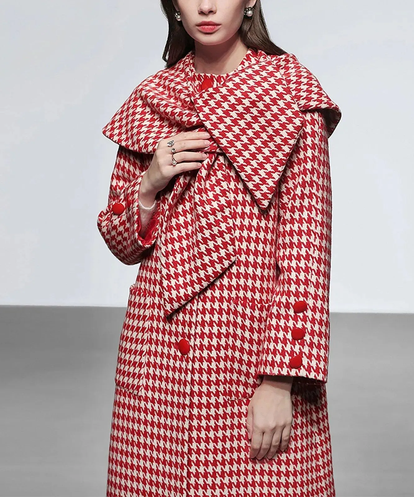 Houndstooth Wool Blend Coat