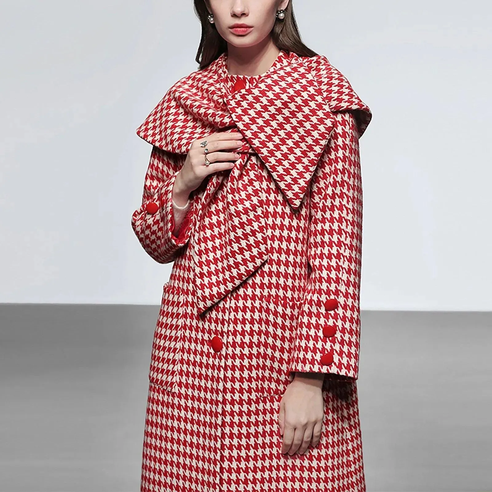 Houndstooth Wool Blend Coat