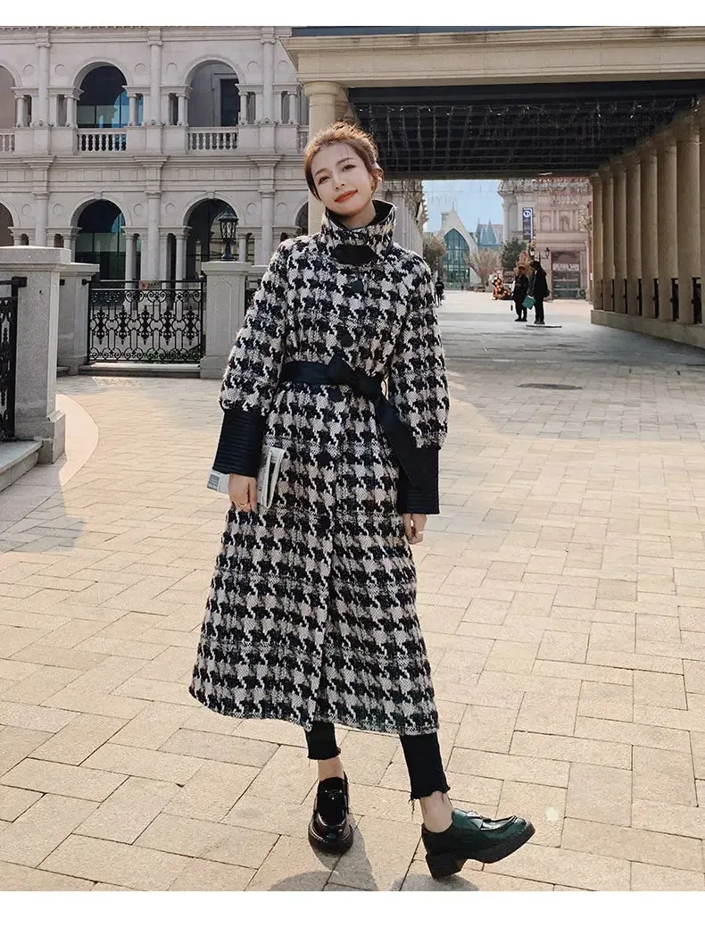 Houndstooth Wool Blend Coat