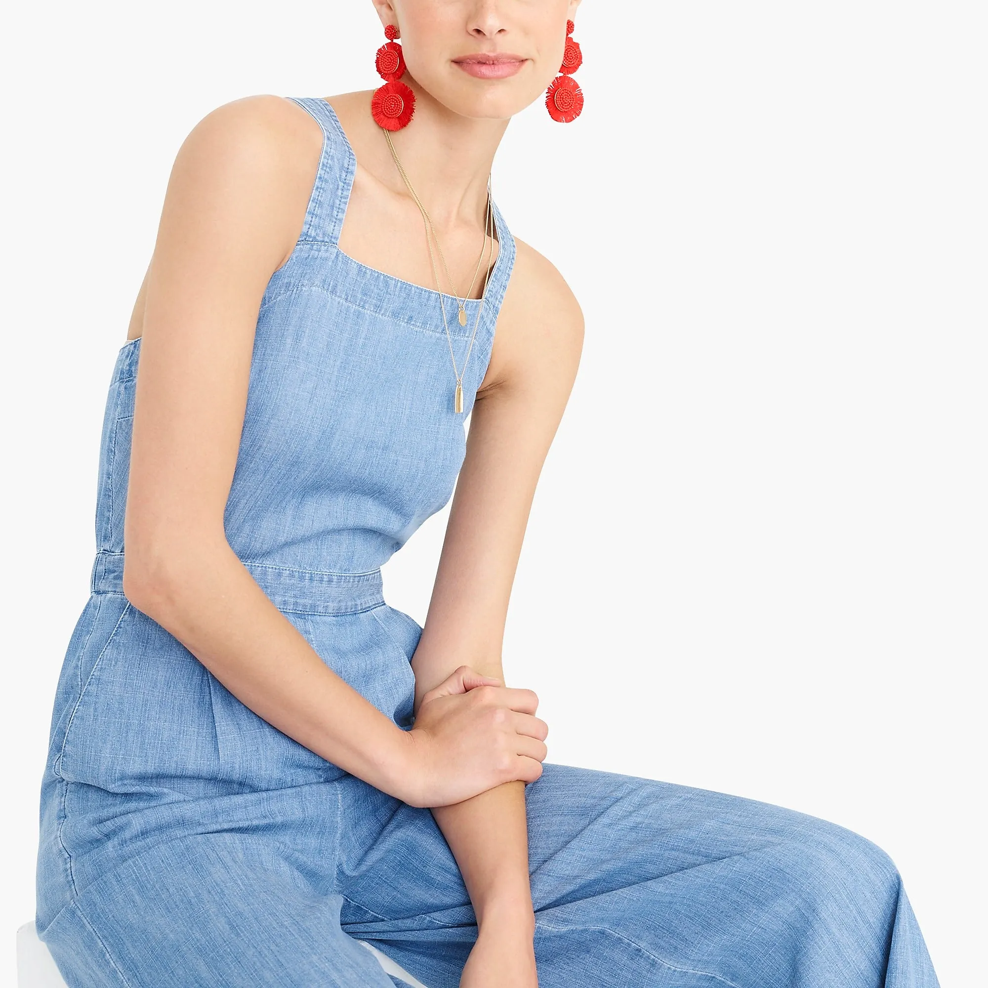 J.crew Cross-back DENIM JUMPSUIT Mamamia Overalls - Light Blue