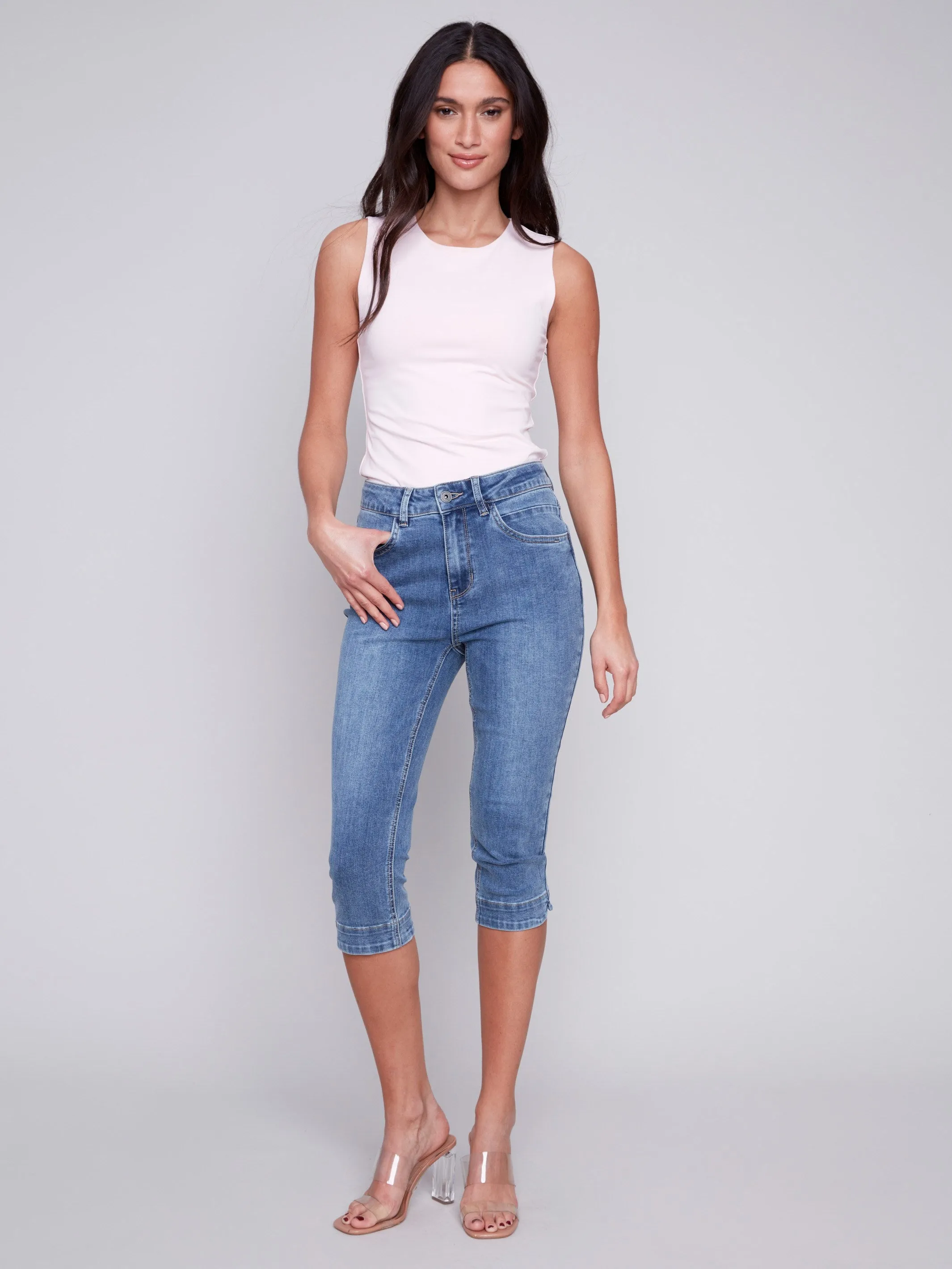 Knee High Capri Jeans - Medium Blue