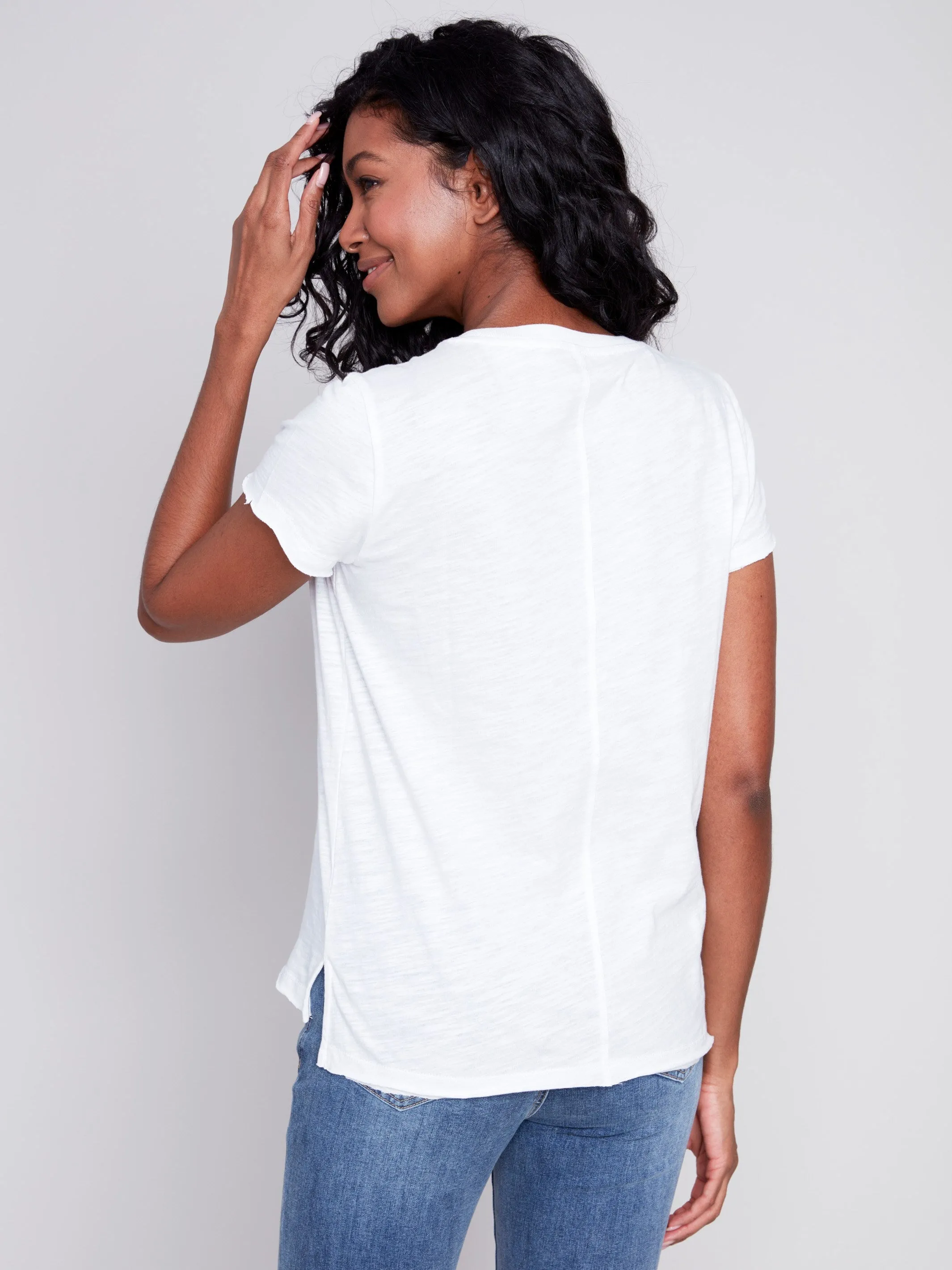 Organic Cotton Slub Knit T-Shirt - White