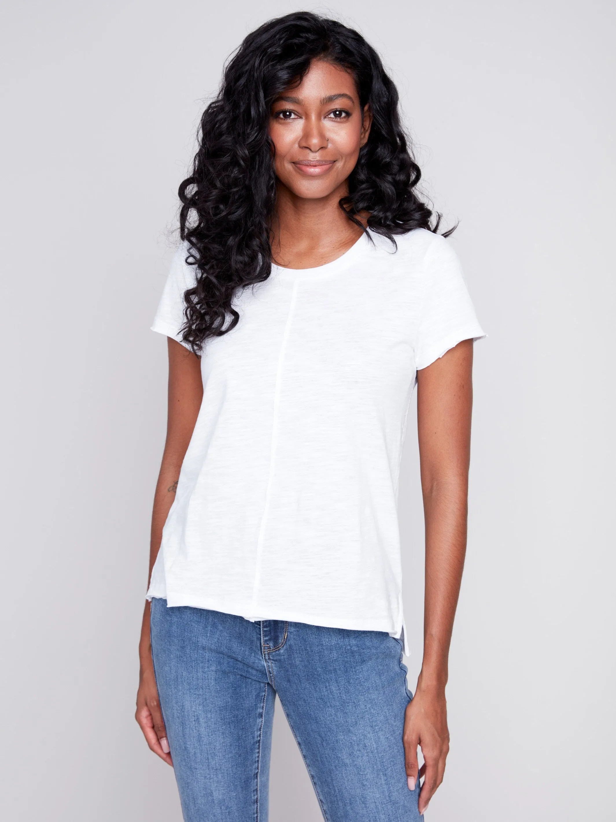 Organic Cotton Slub Knit T-Shirt - White