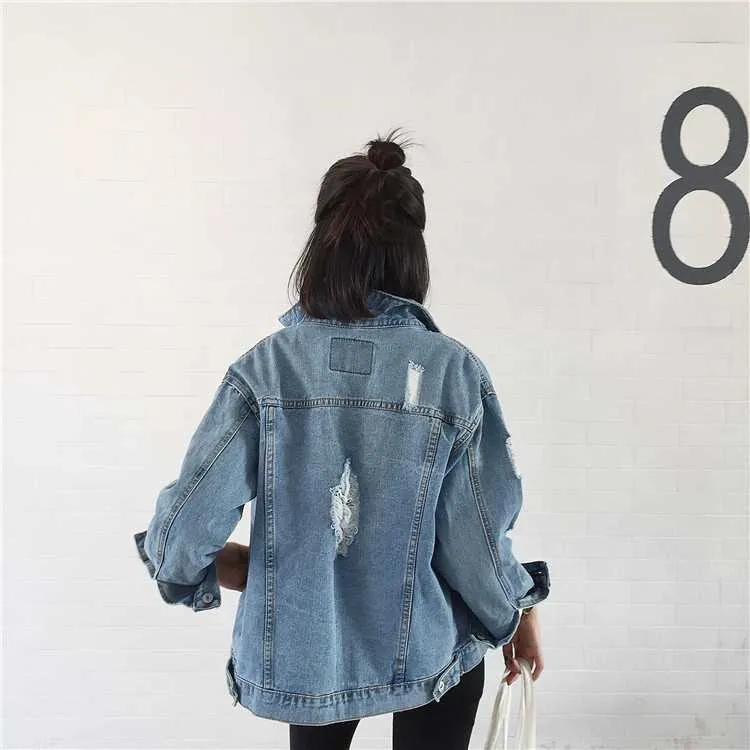 Oversized Light Washed Ripped Denim Jacket Womens