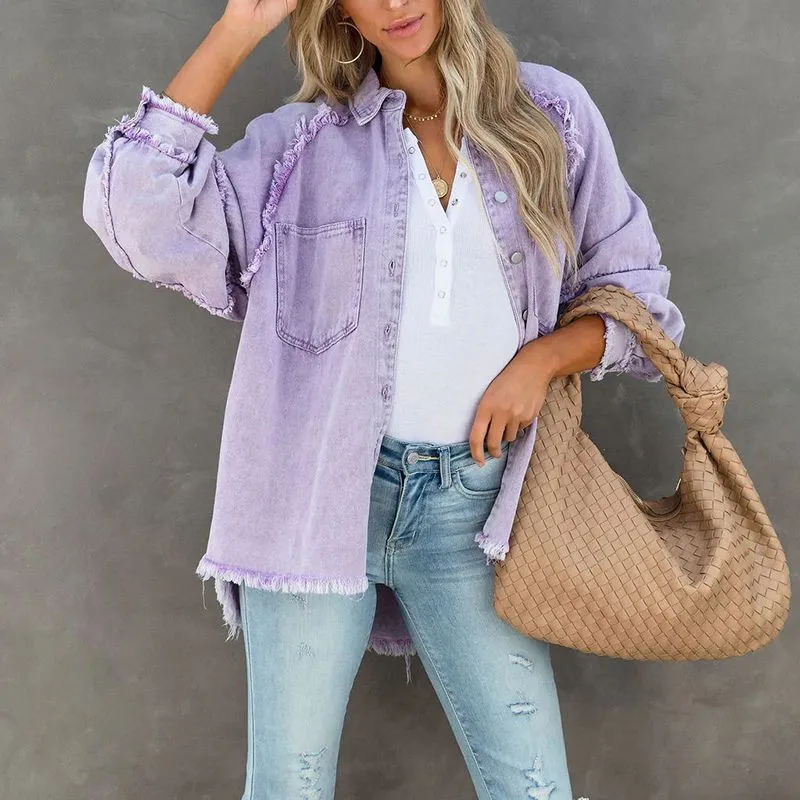 Oversized Light Washed Ripped Denim Jacket Womens