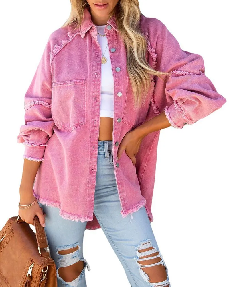 Oversized Light Washed Ripped Denim Jacket Womens