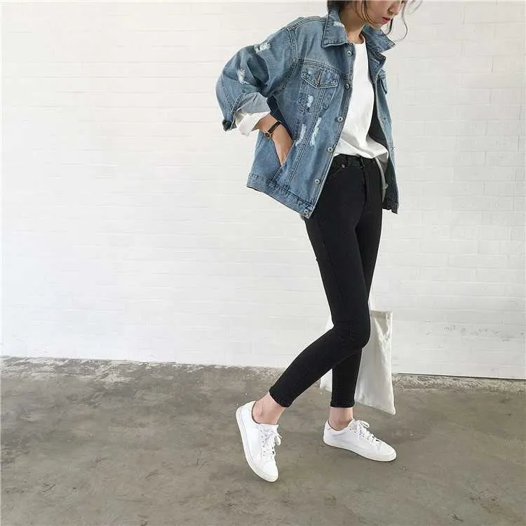 Oversized Light Washed Ripped Denim Jacket Womens