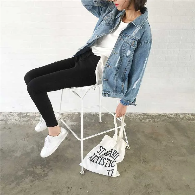 Oversized Light Washed Ripped Denim Jacket Womens