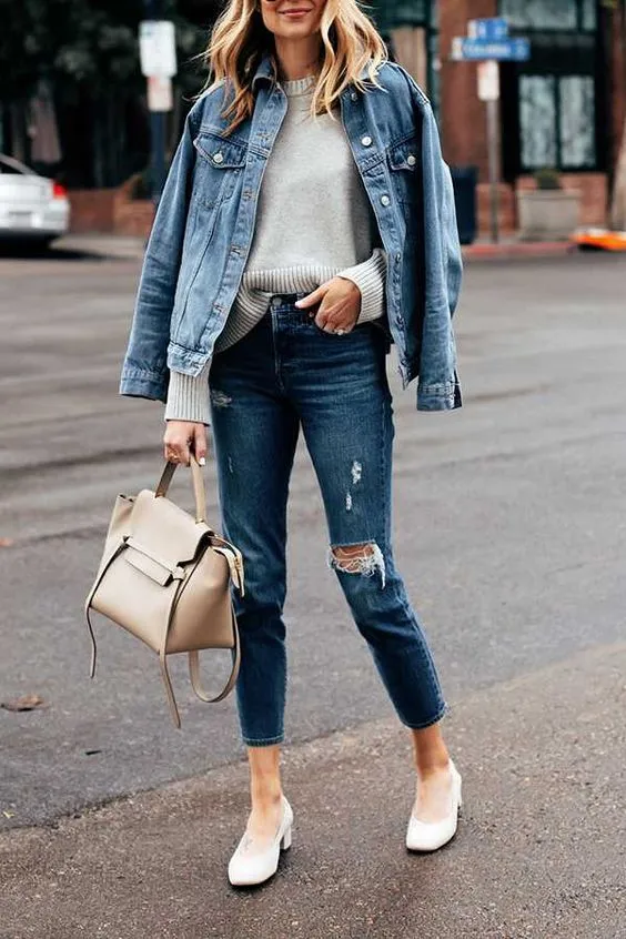 Oversized Light Washed Ripped Denim Jacket Womens