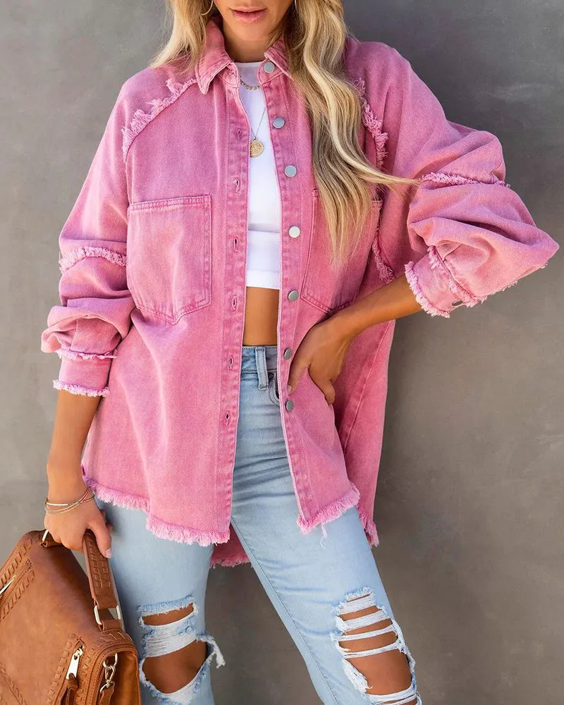 Oversized Light Washed Ripped Denim Jacket Womens