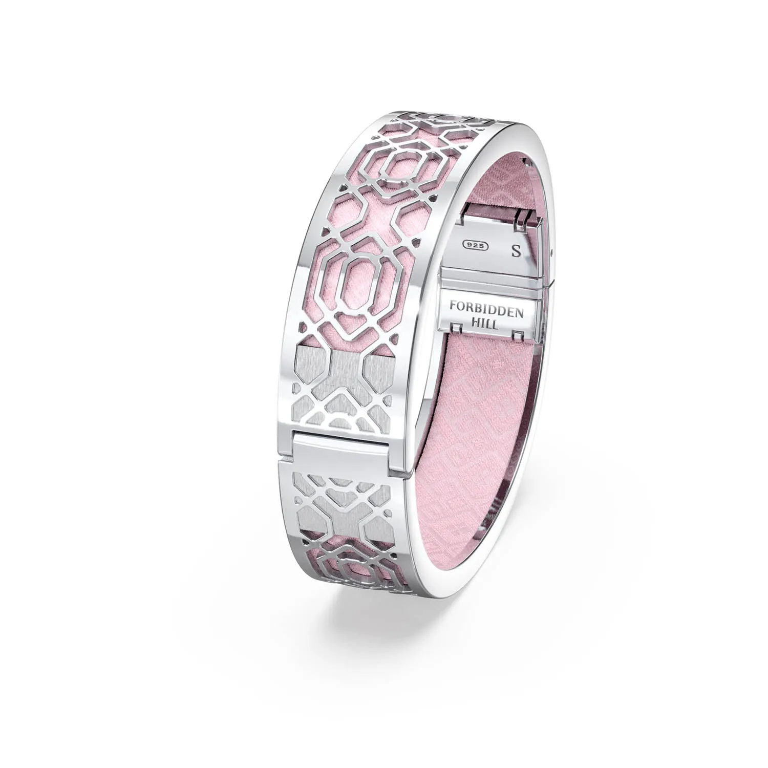 Peranakan Grace Bangle - Rose Syrup Pink - Sterling Silver