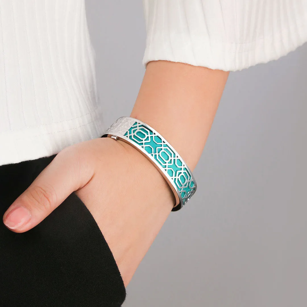 Peranakan Grace Bangle - Shophouse Teal - Sterling Silver