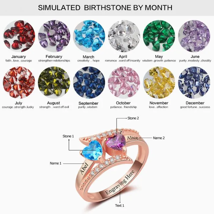 Personalized Engraved Birthstone Ring For Women