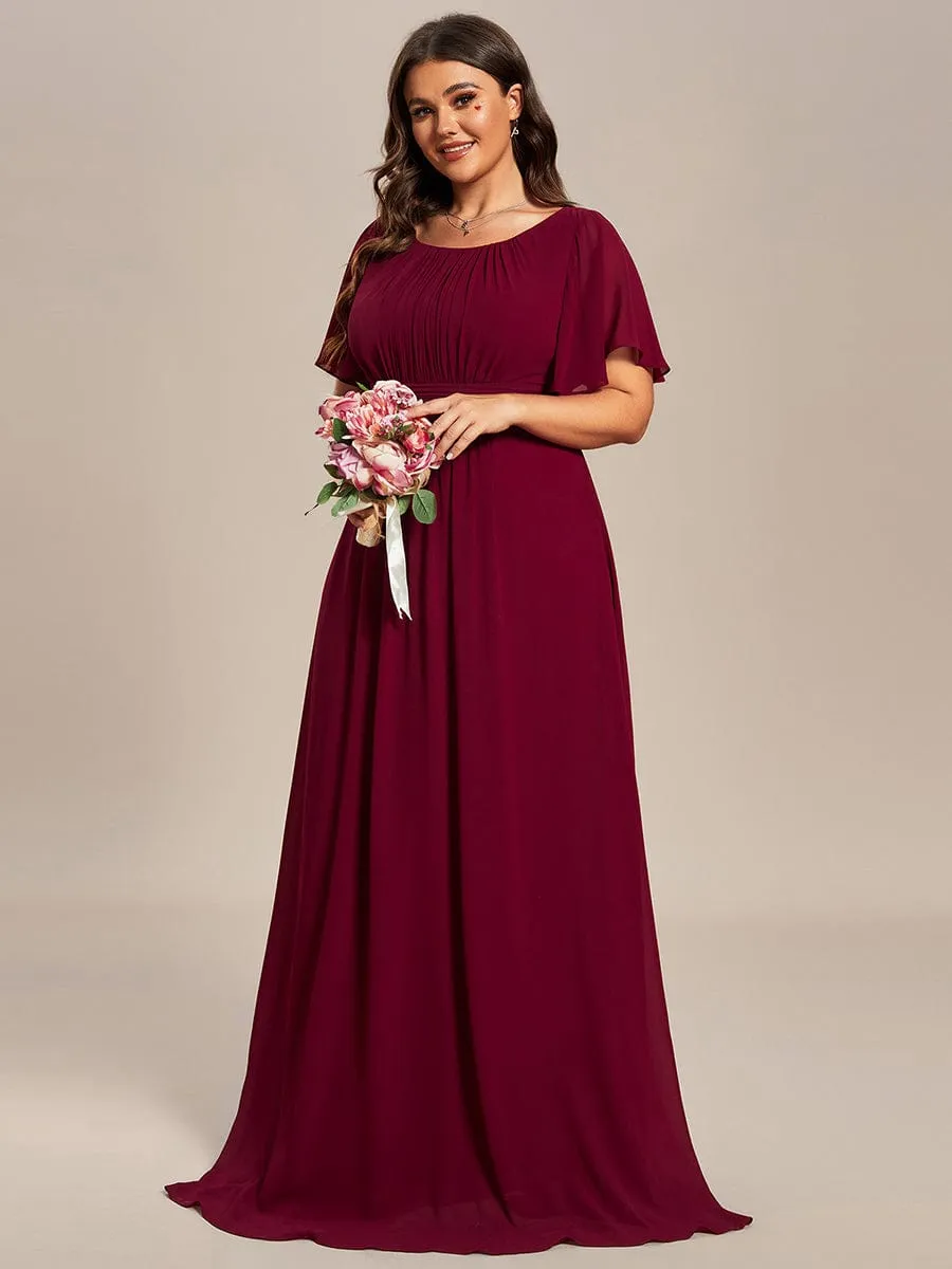 Plus Size Simple Chiffon Pleated A-Line Round Neckline Bridesmaid Dress