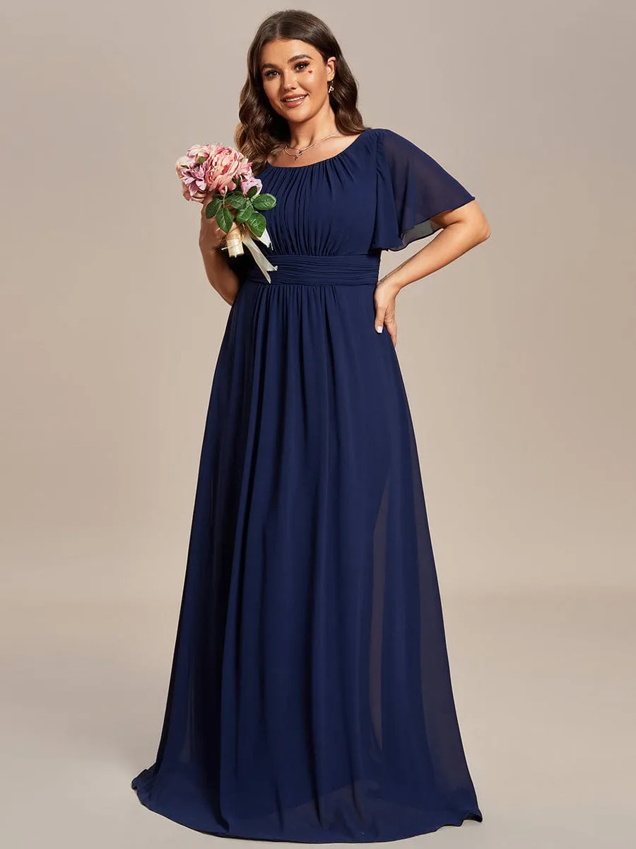 Plus Size Simple Chiffon Pleated A-Line Round Neckline Bridesmaid Dress