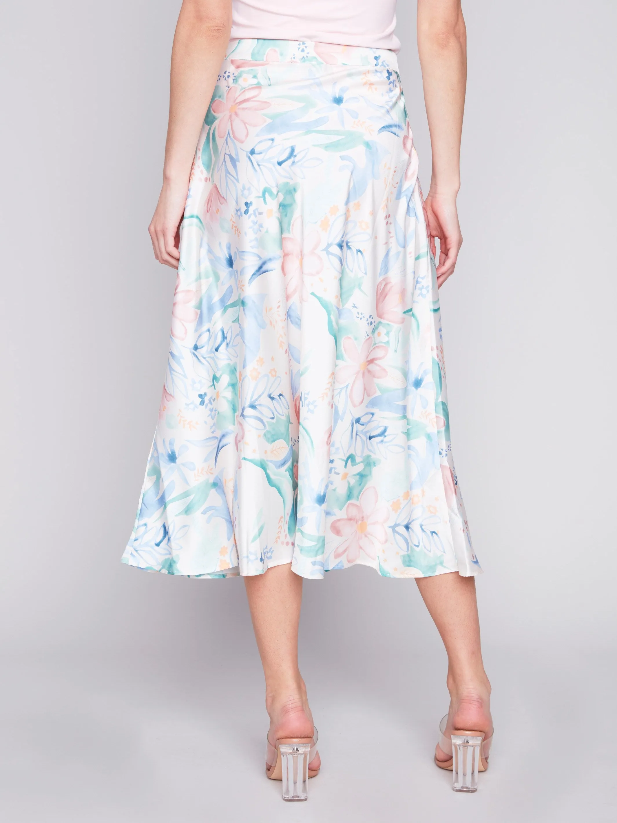 Printed Long Satin Skirt - Lotus