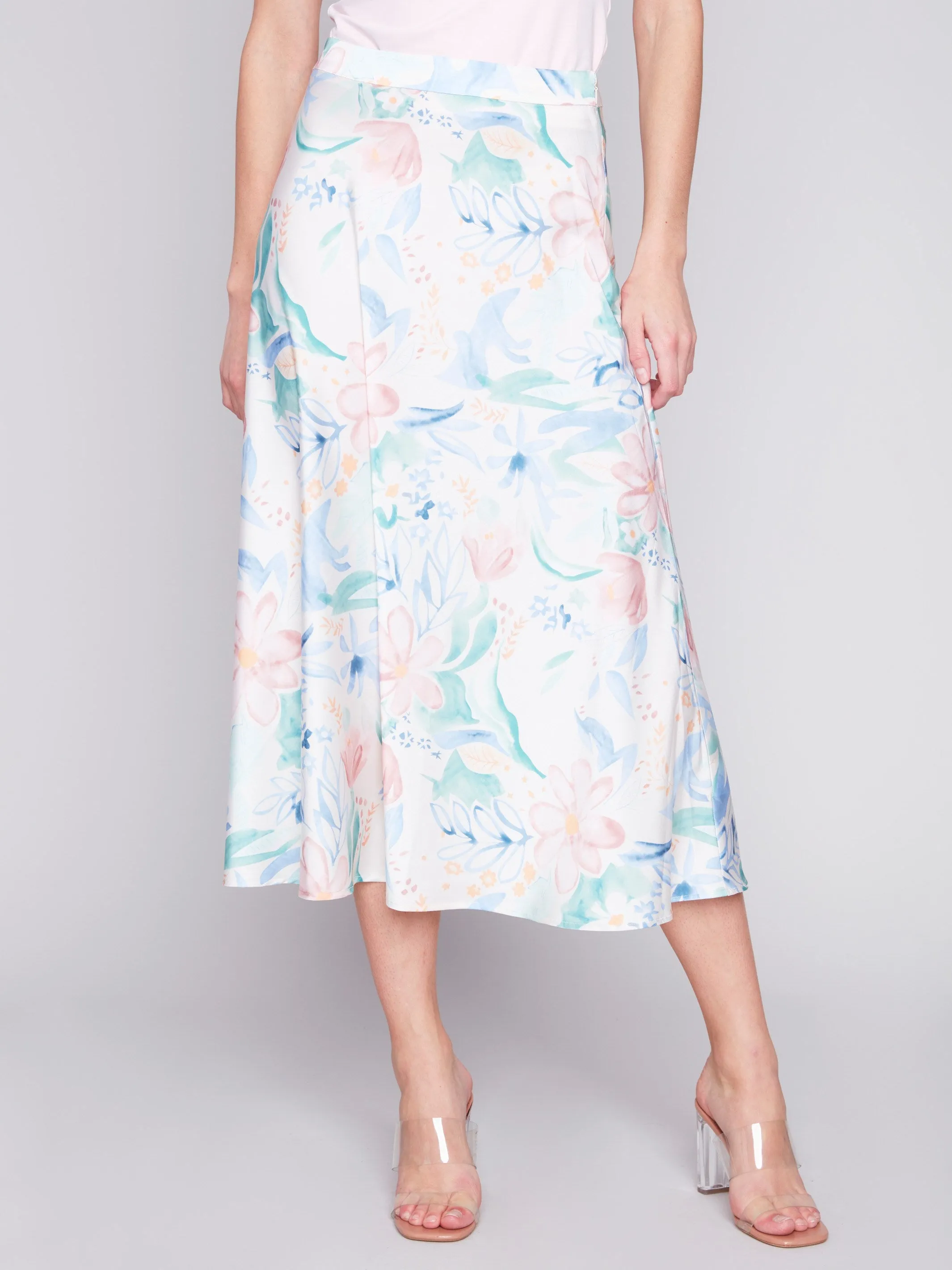 Printed Long Satin Skirt - Lotus