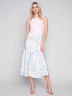 Printed Long Satin Skirt - Lotus