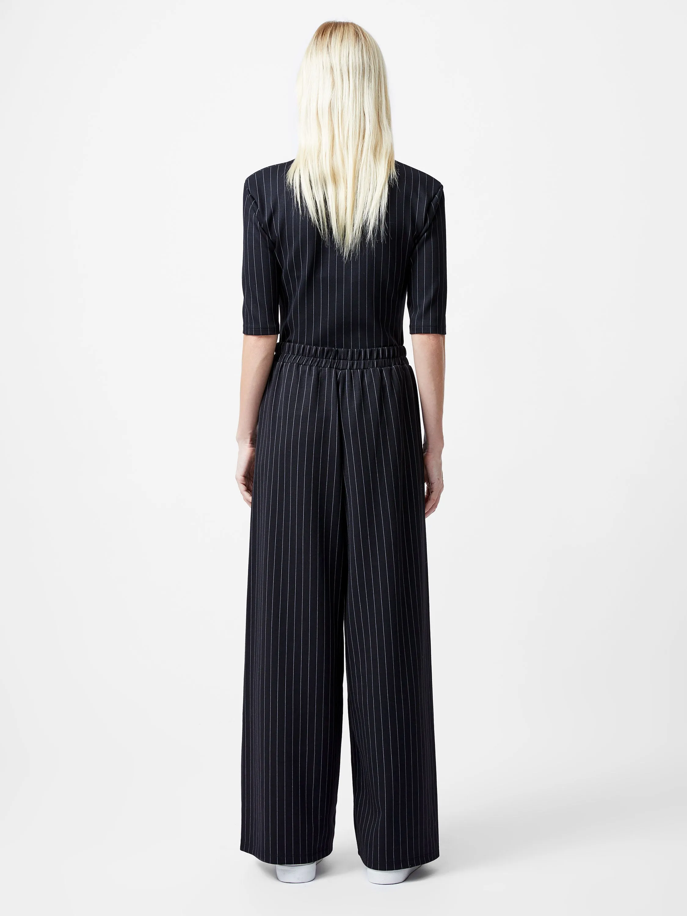 Regina Jersey Pinstripe Wide Leg Trousers