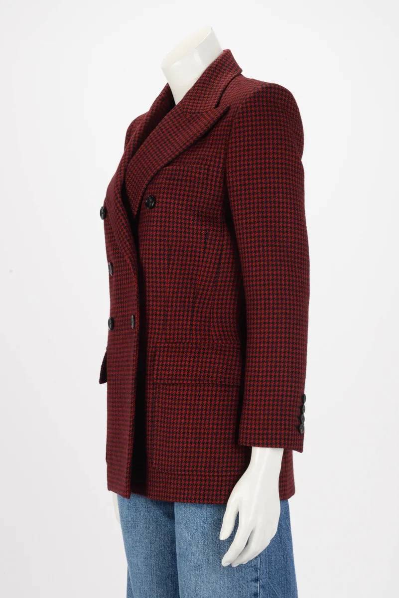 Saint Laurent Red & Black Wool Houndstooth Blazer FR 36