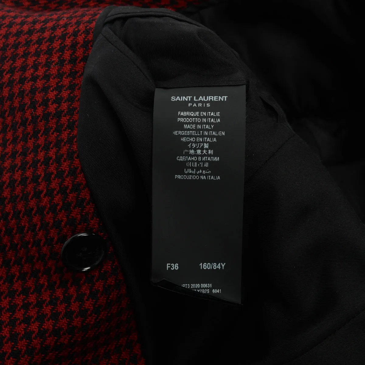 Saint Laurent Red & Black Wool Houndstooth Blazer FR 36