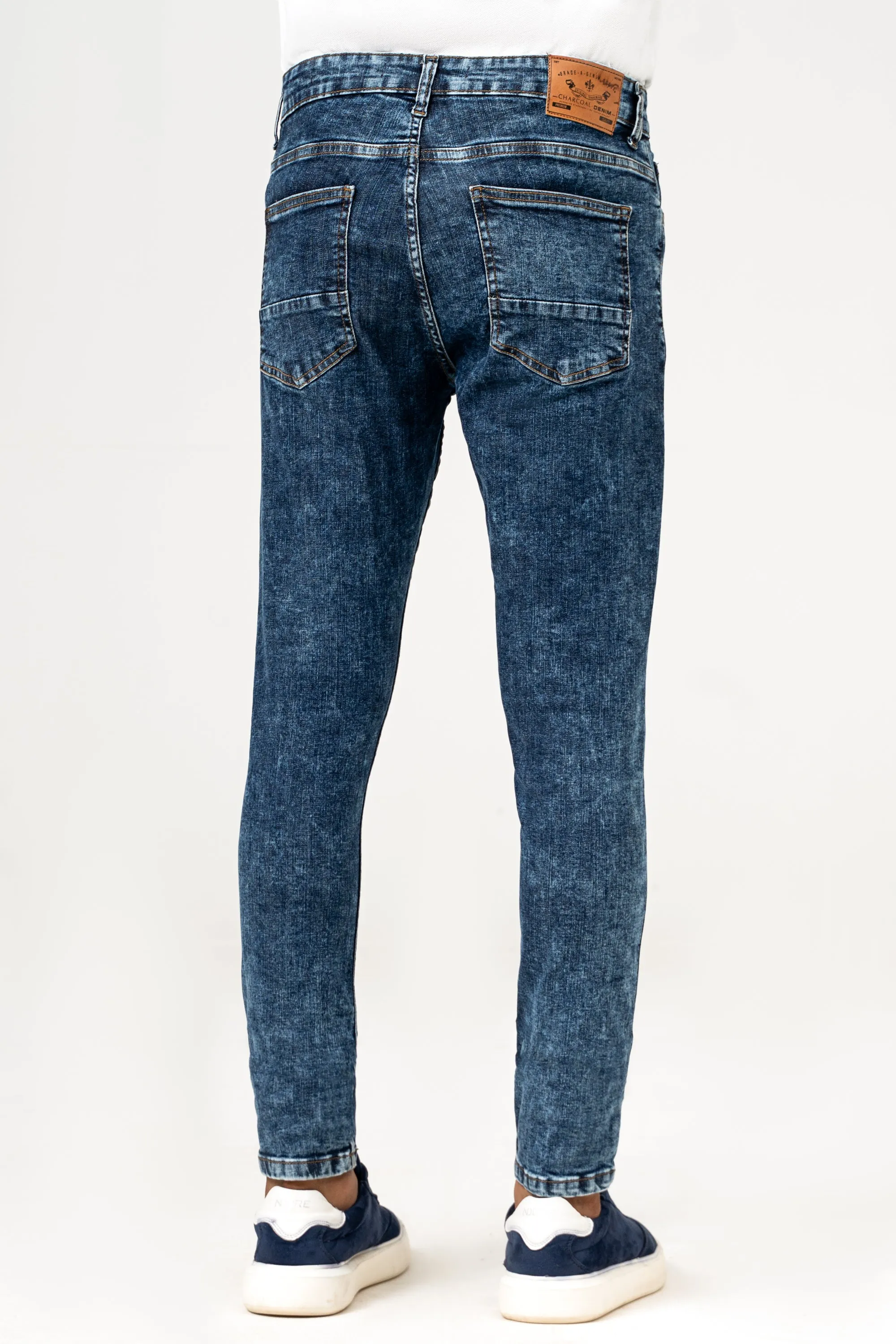 SKINNY LEG DENIM JEANS MID BLUE RANDOM WASHED