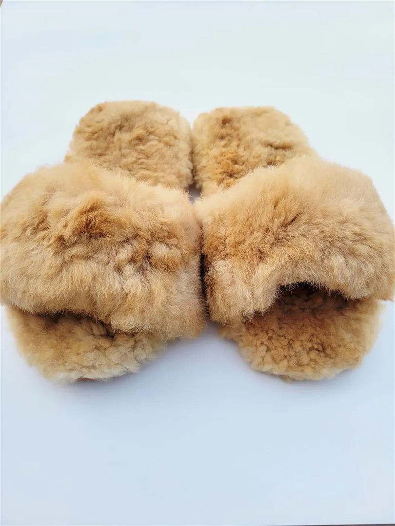 Slide-In Fluffy Furry Fuzzy Alpaca Fur Slippers