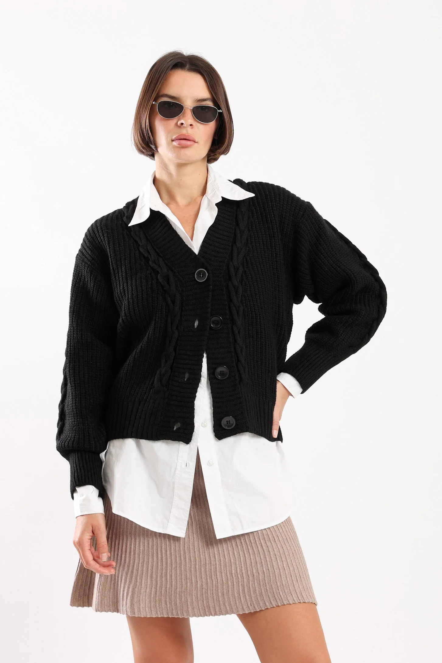 SNUGGLE KNIT CARDIGAN - BLACK