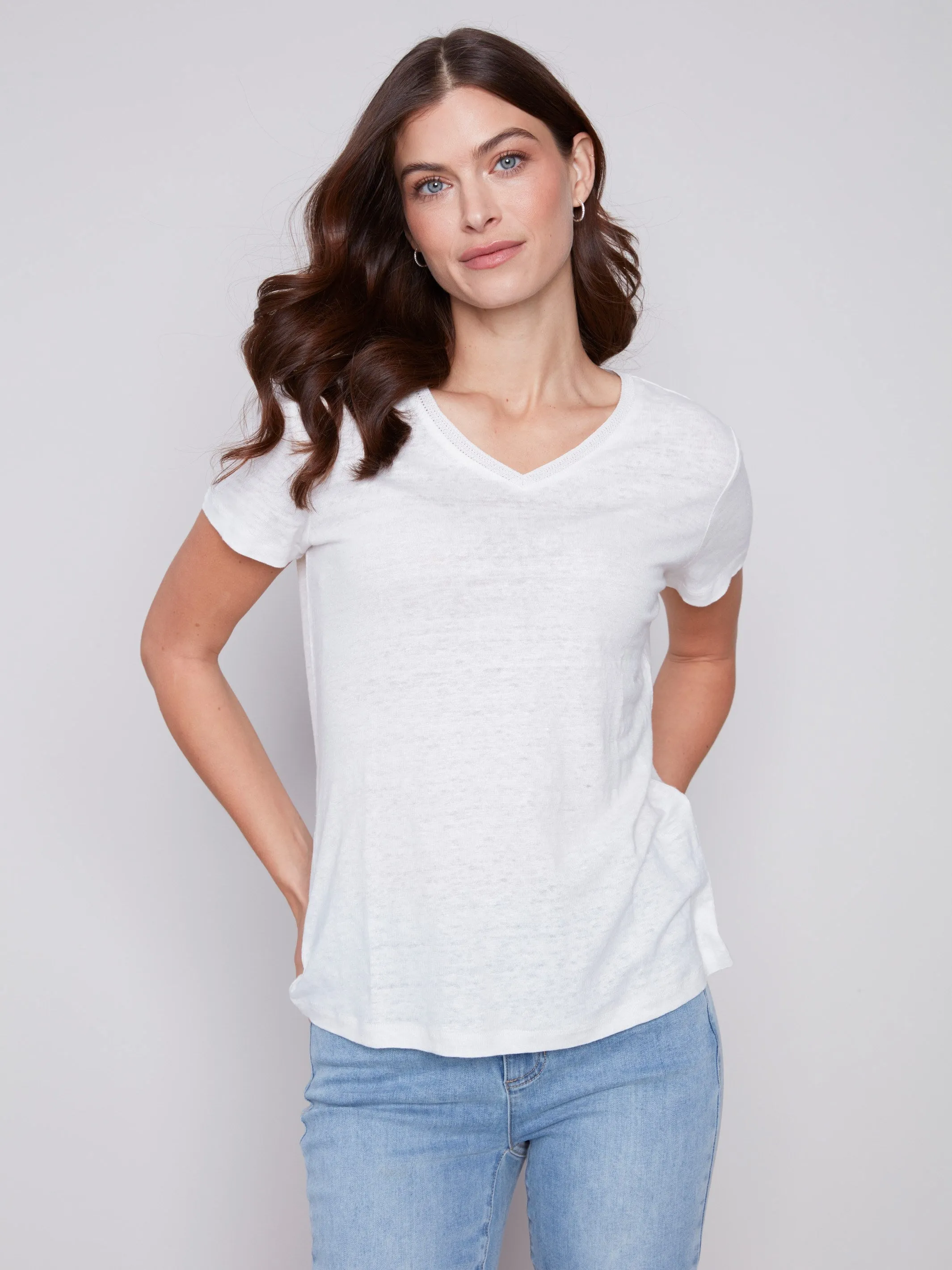 V-Neck Linen T-Shirt - Natural