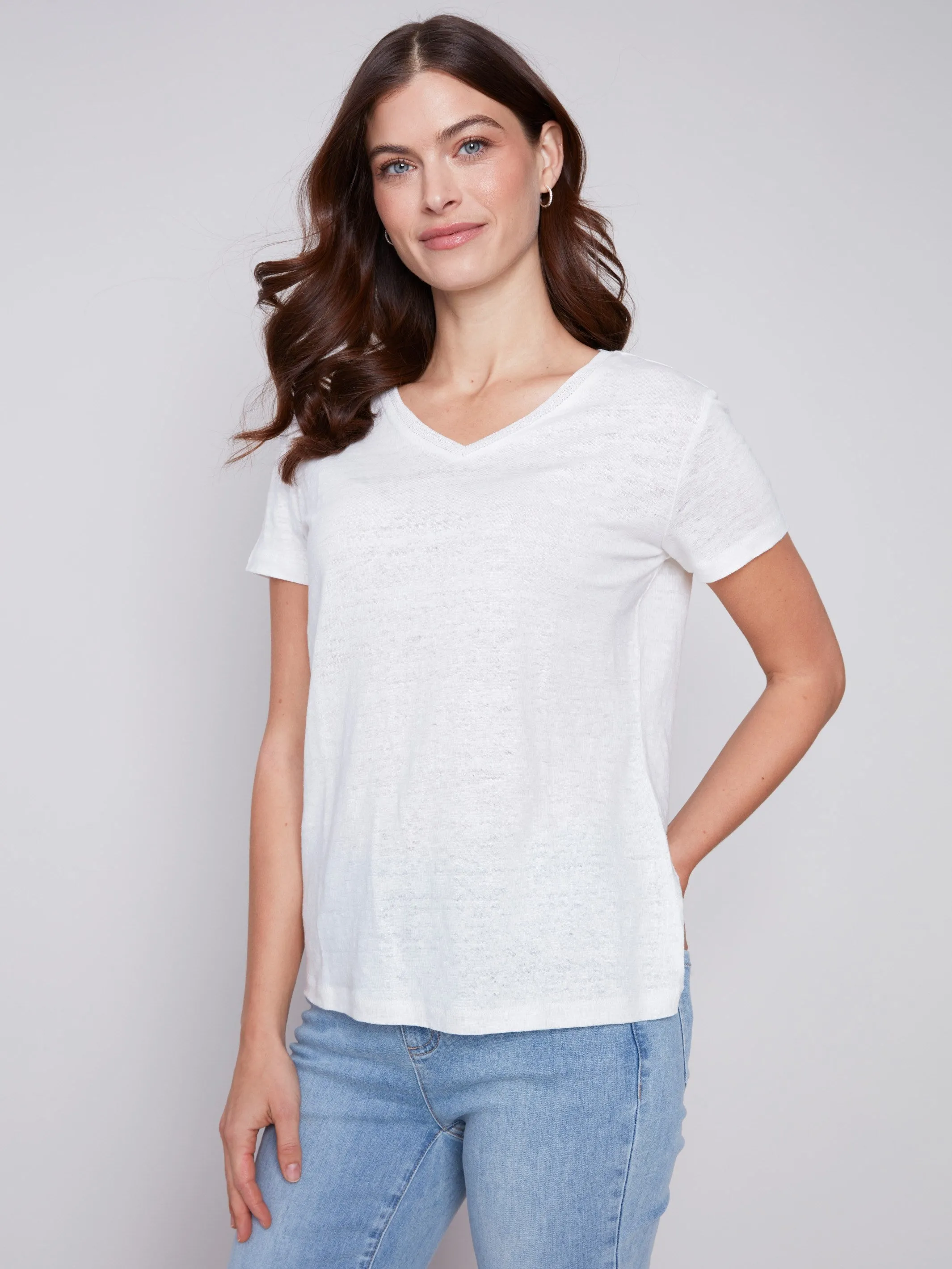 V-Neck Linen T-Shirt - Natural