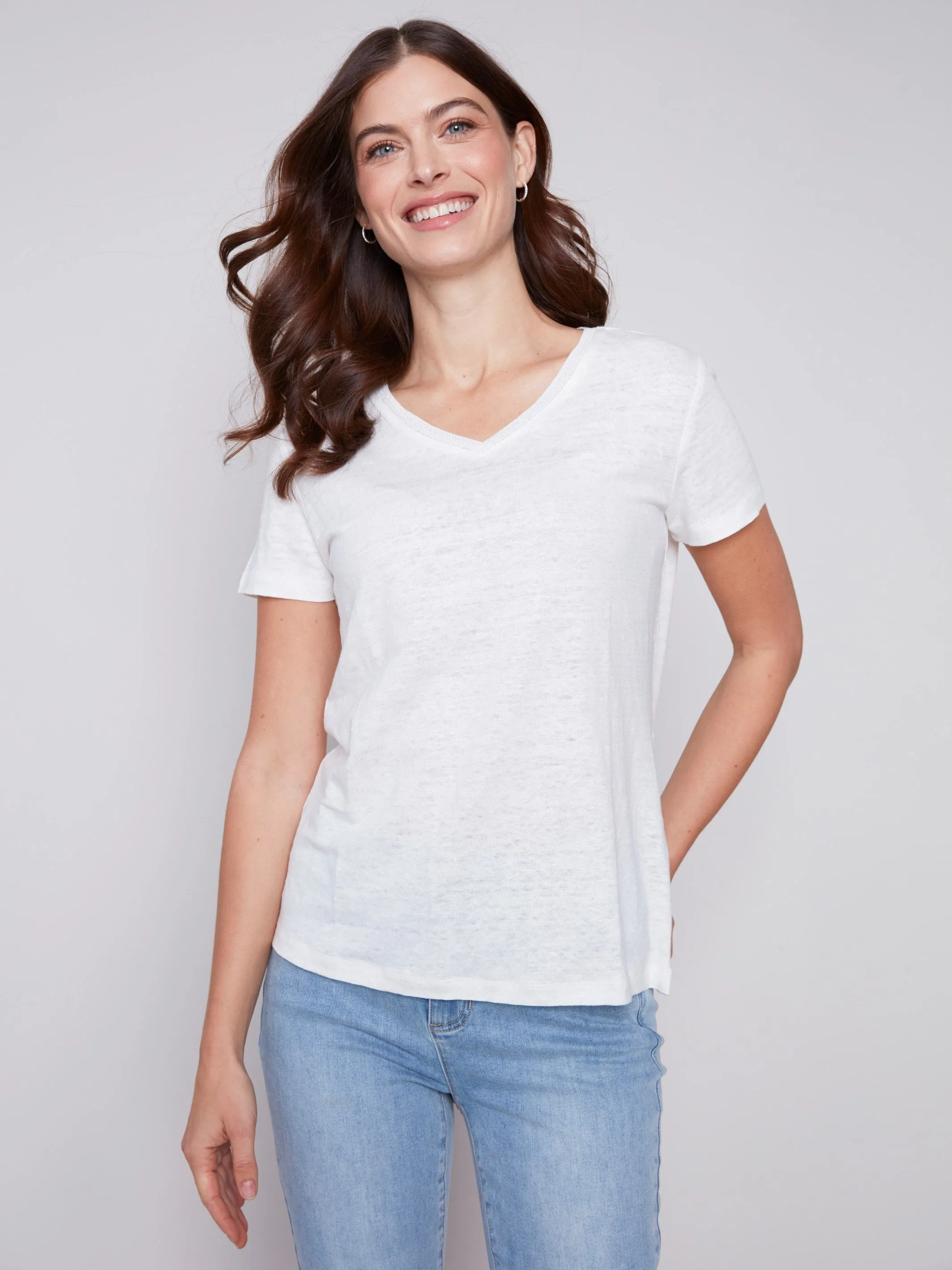 V-Neck Linen T-Shirt - Natural