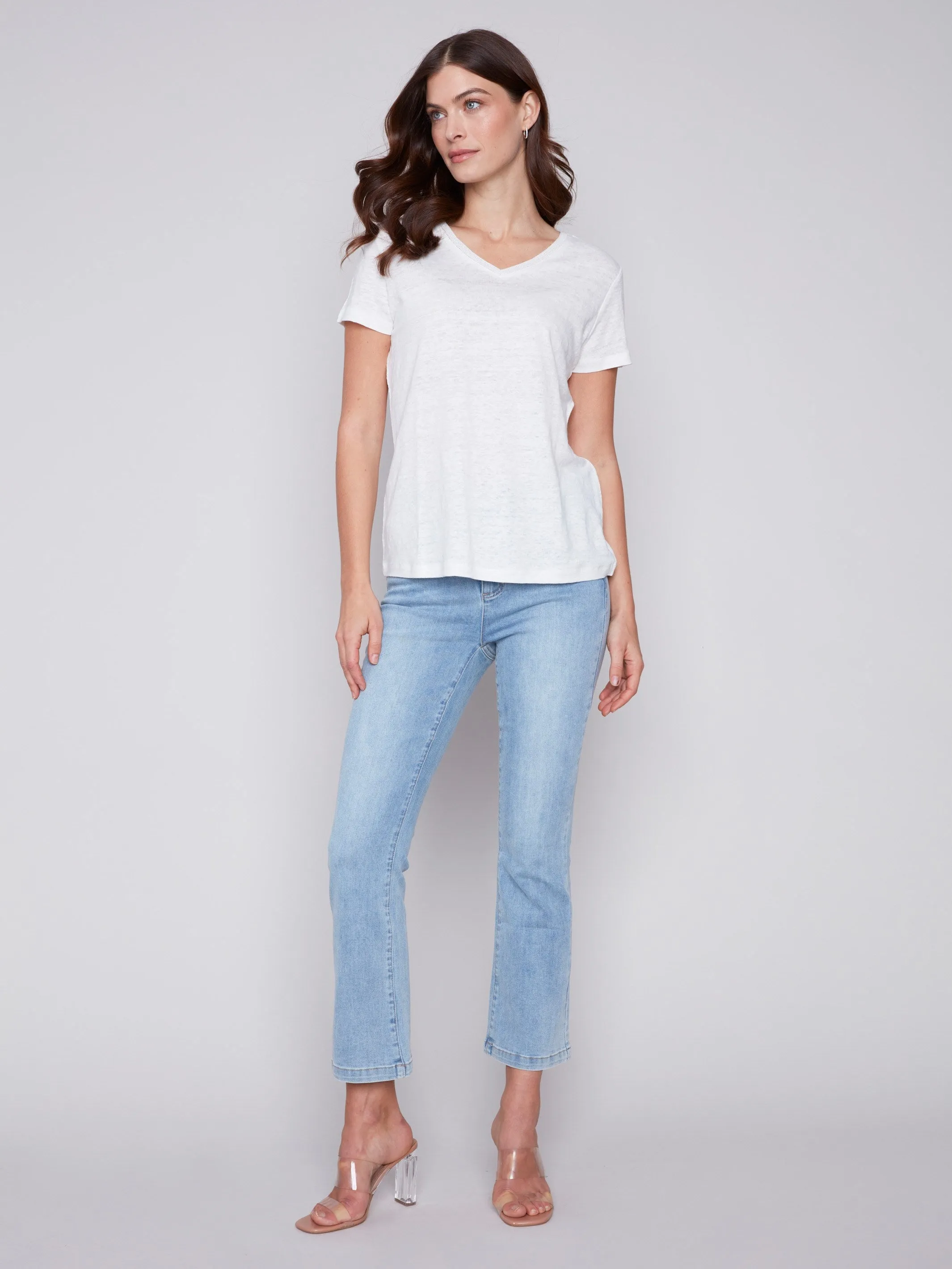 V-Neck Linen T-Shirt - Natural