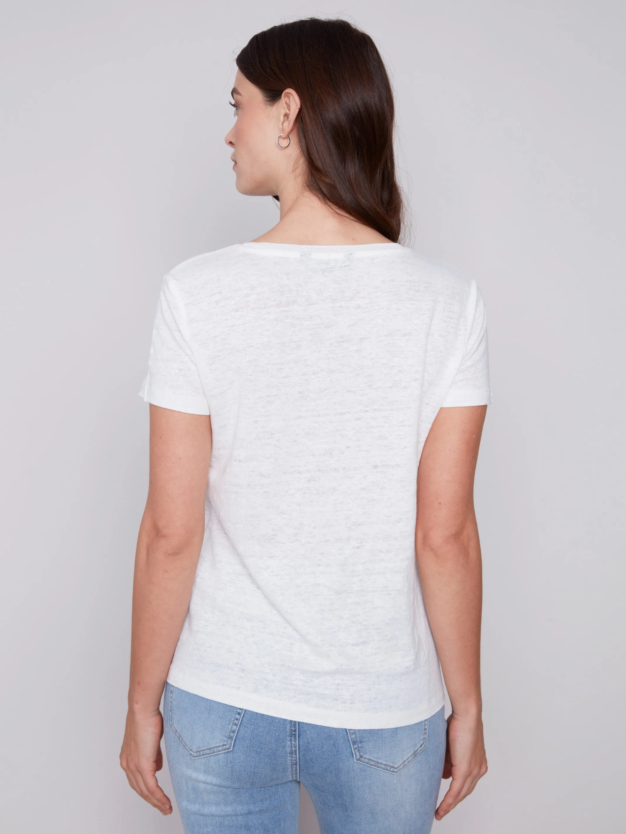 V-Neck Linen T-Shirt - Natural