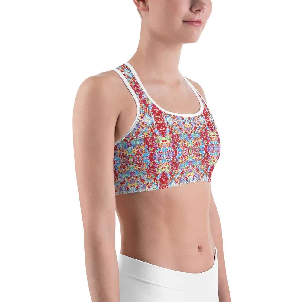 White Rainbow Kaleidoscope Sports Bra for women, Workout Bra, Athletic Bras