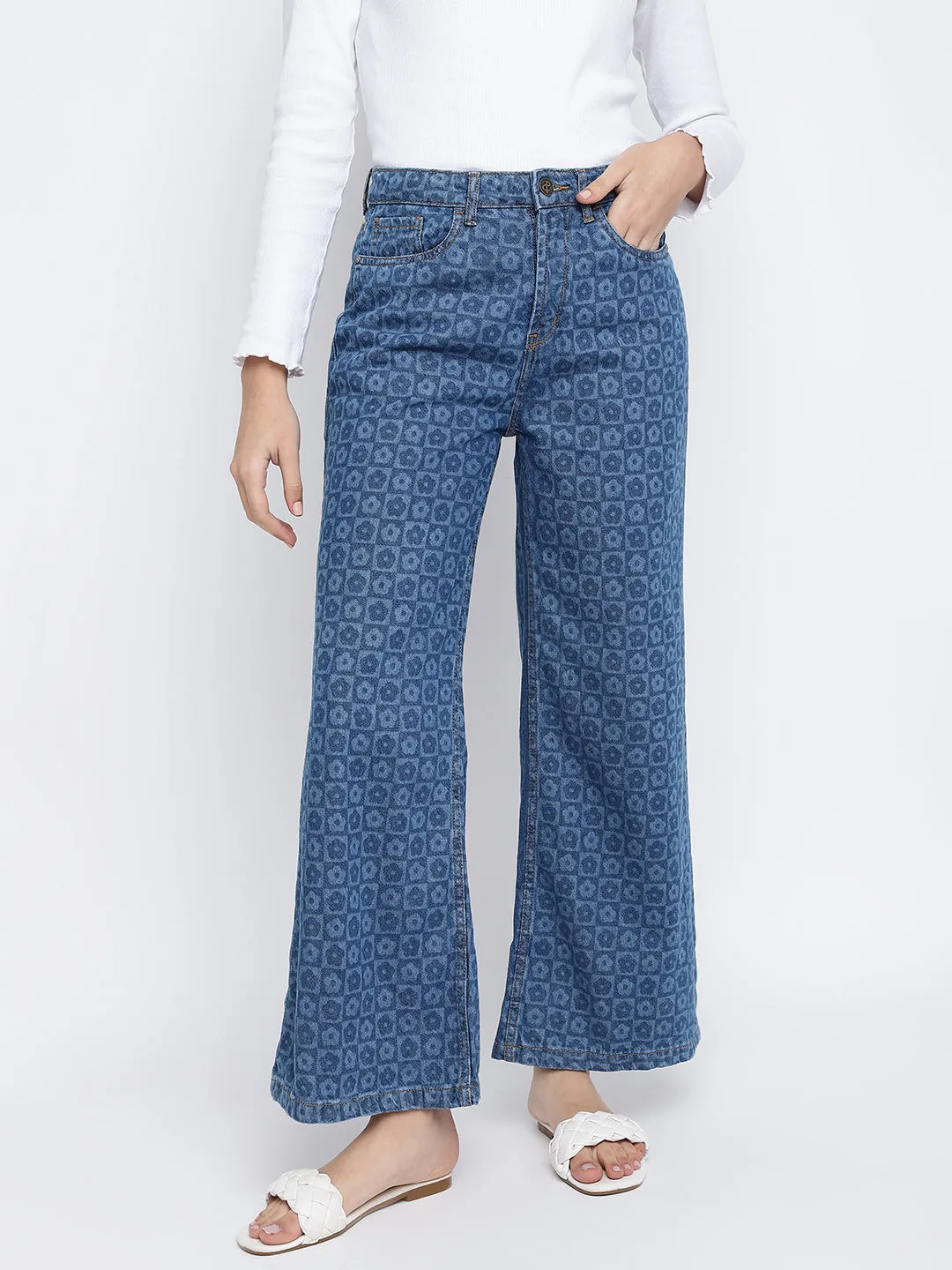 Women Blue Printed Jeans