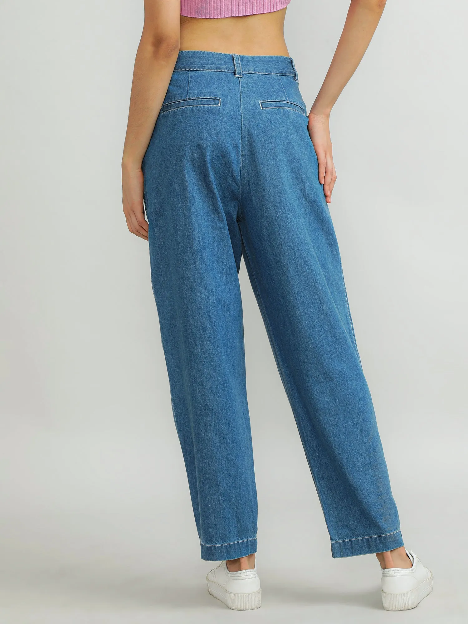 Women Cotton Blue Classic Pants