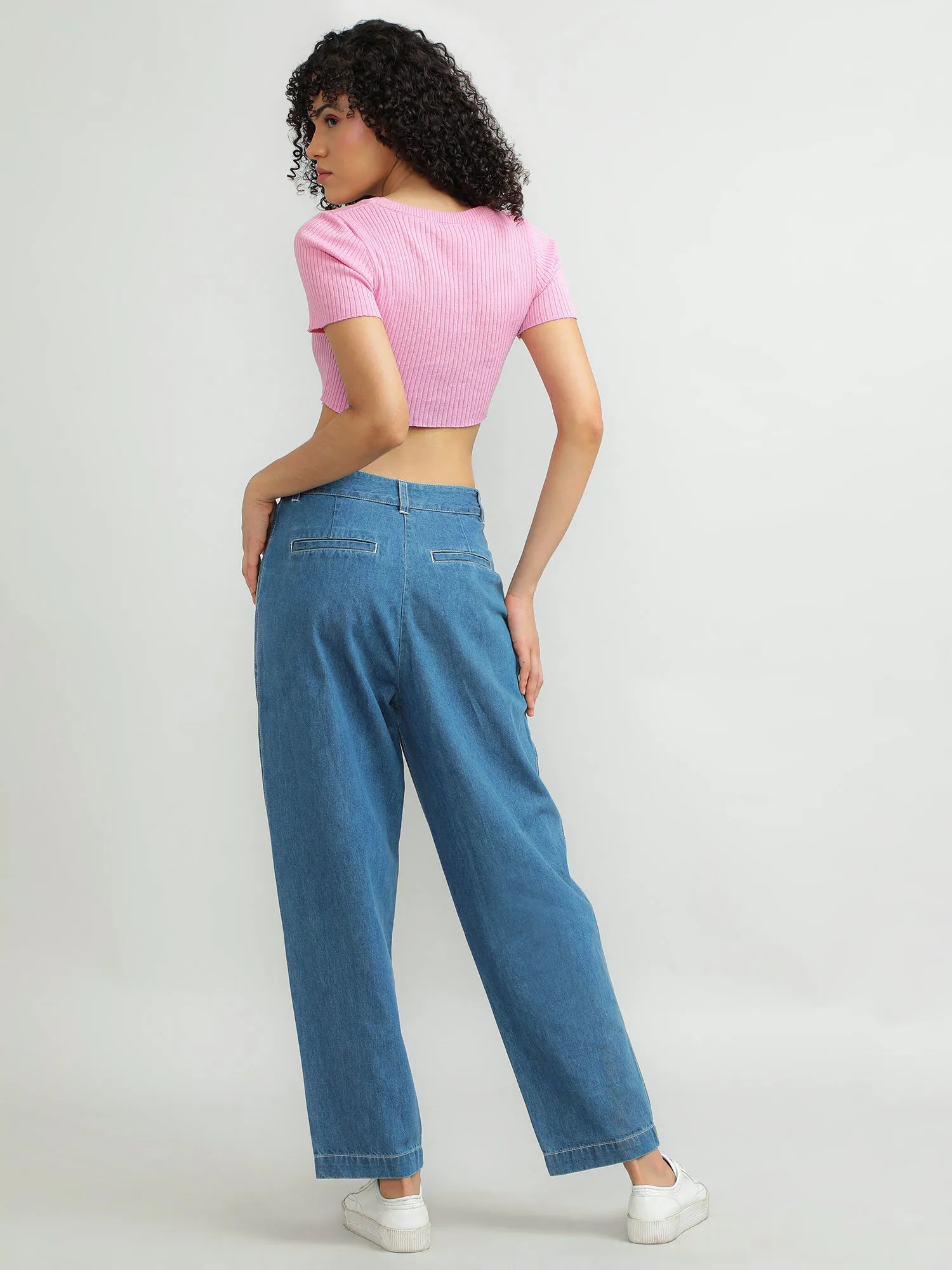 Women Cotton Blue Classic Pants